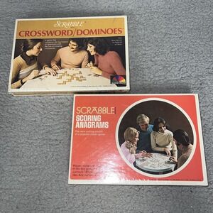 VTG Scrabble Scoring Anagrams & Crossword/Domino Retro Board Game Wood Tile 1975